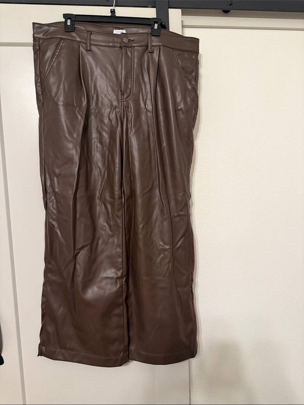 Time and Tru Wide Leg Faux Leather Pants in Brown